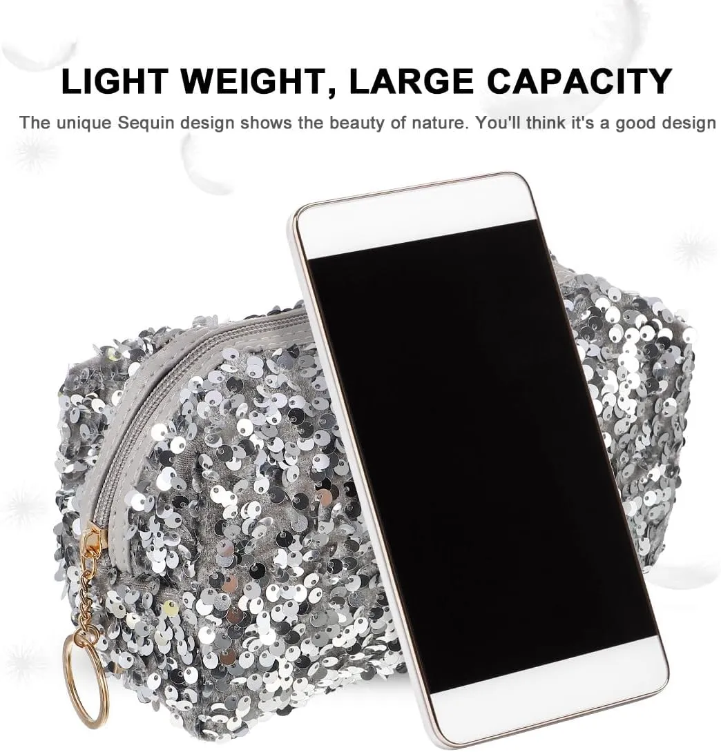 KESYOO 1pc Sequin Cosmetic Bag Bags Plus Size Sequins Large Capacity Makeup Bag Small Nightclub Sequin Makeup Bag Zipper Mermaid Large Make up Bag Glitter Women Pouch Travel Velvet Case