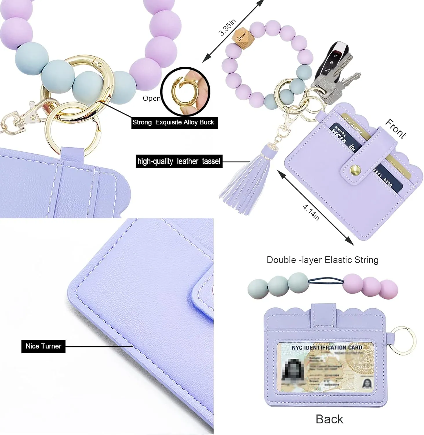 Keychain Wallet Wristlet Small Credit Card Holder Bracelet Key Chain Purse Bangle Tassel Beads Key Rings for Women