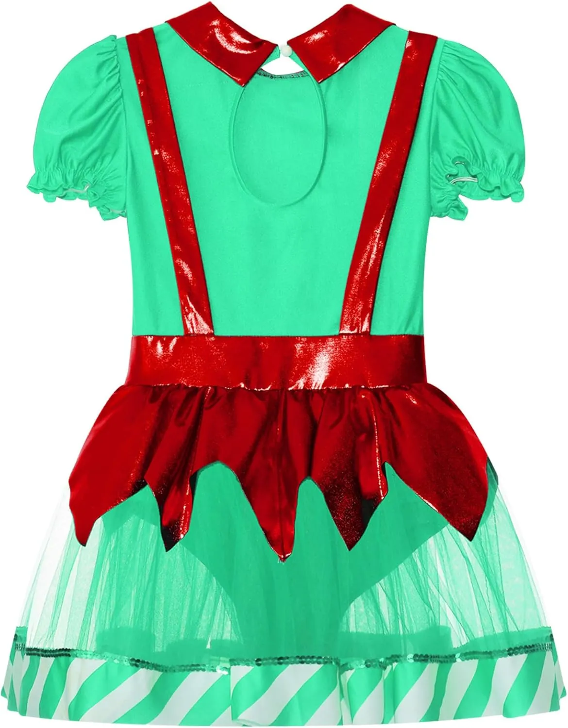 Kids Girls Christmas Dance Dress Puff Sleeve Tutu Dress Figure Ice Skating Dress Candy Cane Clothes