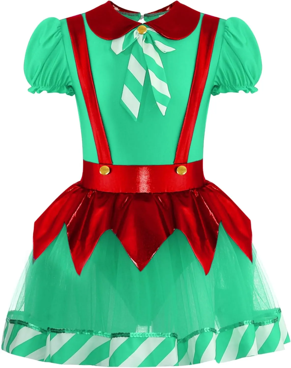 Kids Girls Christmas Dance Dress Puff Sleeve Tutu Dress Figure Ice Skating Dress Candy Cane Clothes