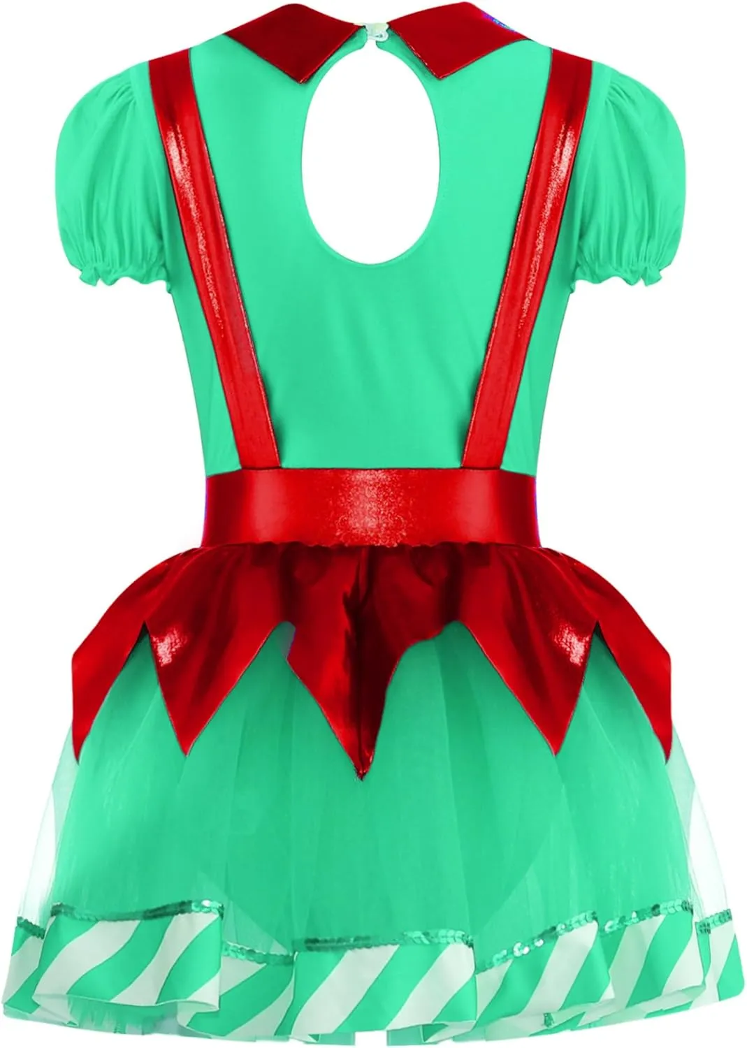 Kids Girls Christmas Dance Dress Puff Sleeve Tutu Dress Figure Ice Skating Dress Candy Cane Clothes