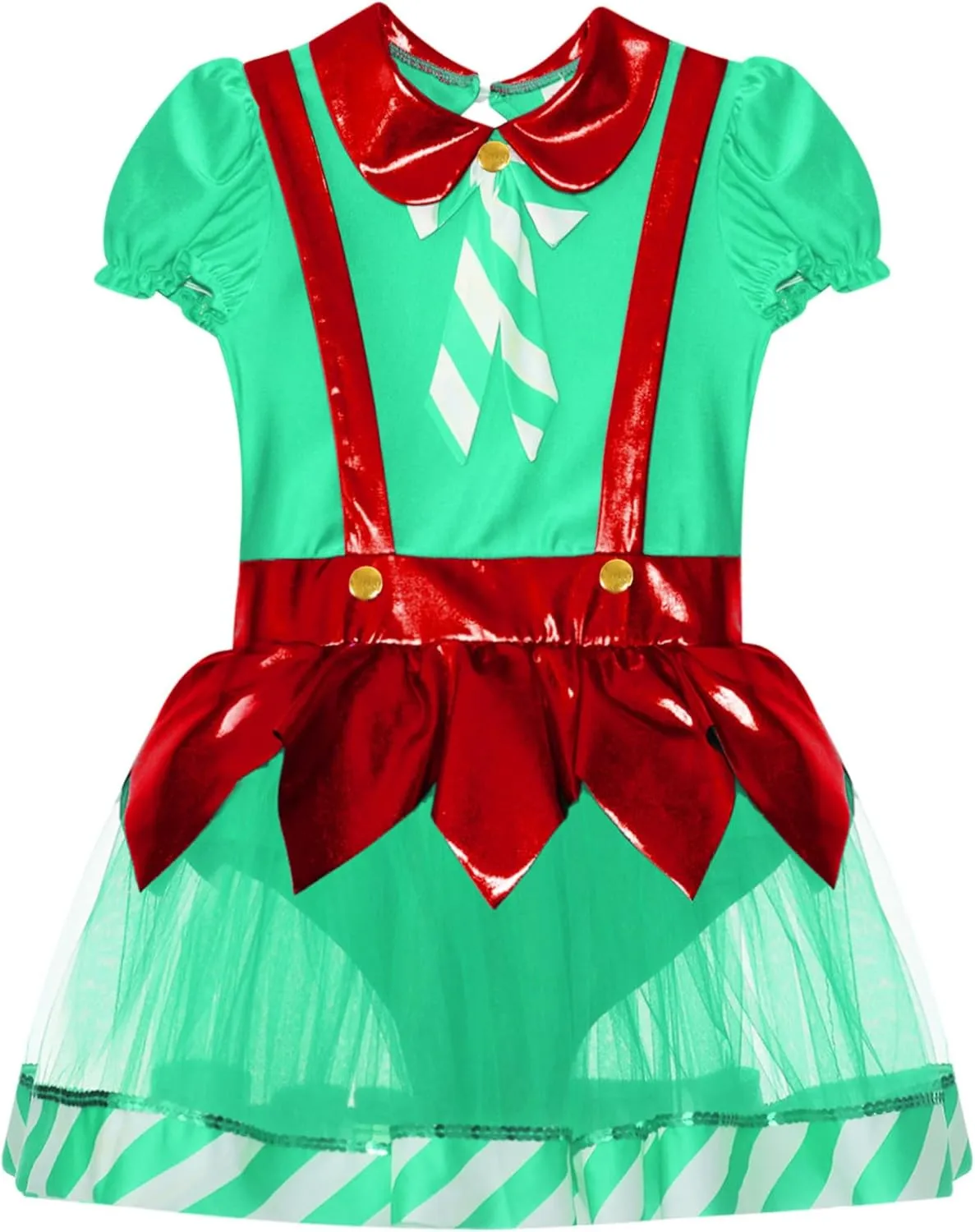 Kids Girls Christmas Dance Dress Puff Sleeve Tutu Dress Figure Ice Skating Dress Candy Cane Clothes