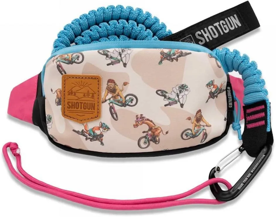Kids Ride Shotgun- Kids MTB Hip Pack - All Weather Bike Riding Bag | Storage Tow Rope Bike Attachment | Fanny Pack For Snacks, Toys, Drinks | Dual Pockets and Zippers (Shred Til Bed Hip Pack Combo, 2)