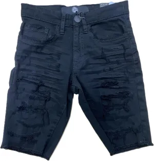 Kids Shreded Jet Black Jeans Shorts