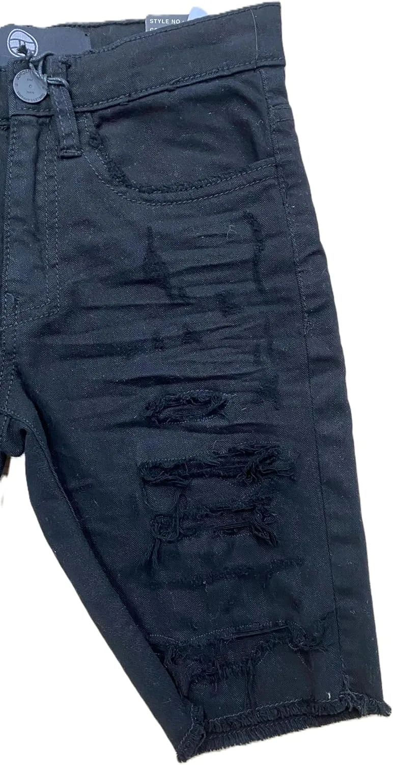 Kids Shreded Jet Black Jeans Shorts