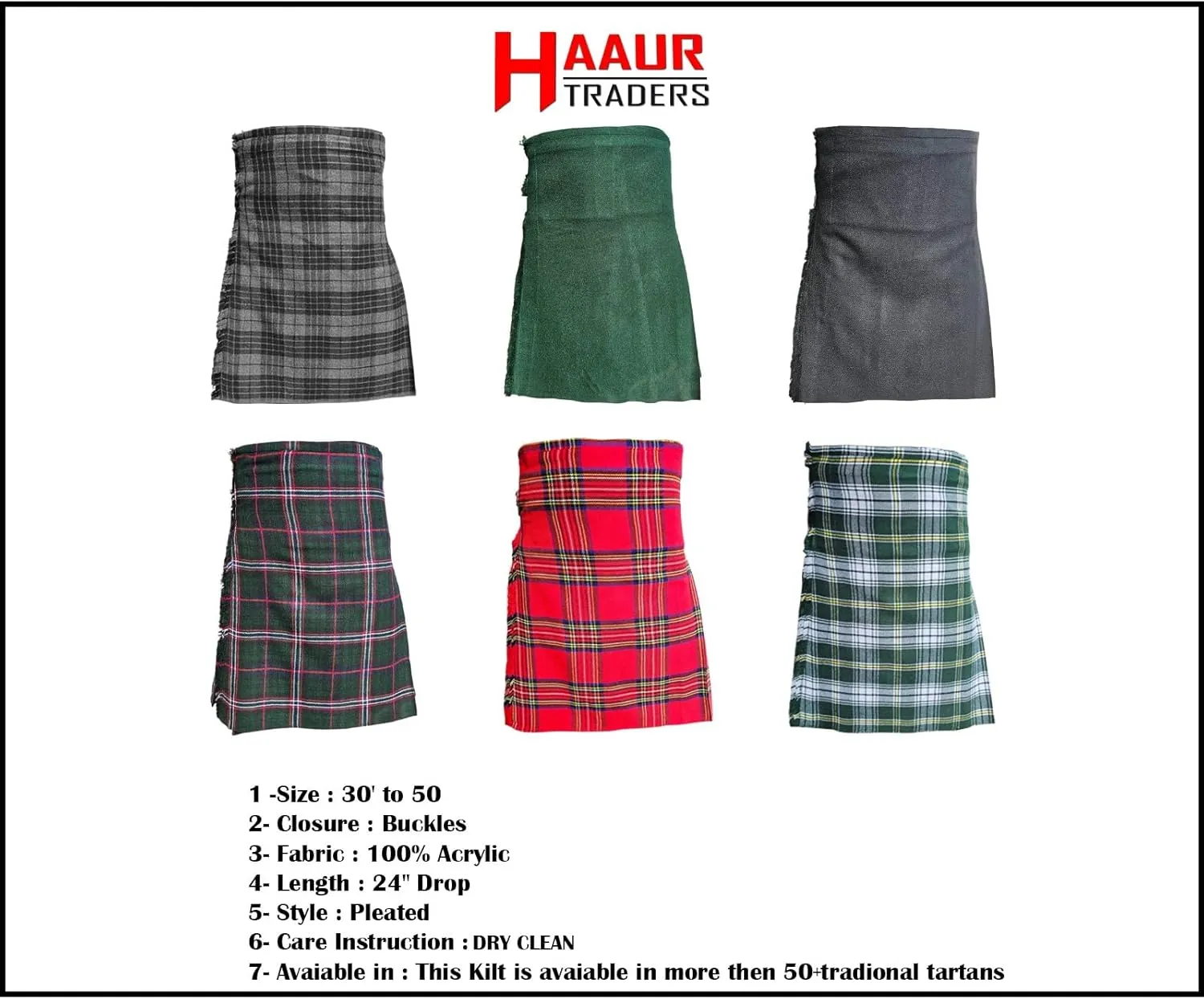 Kilt for Men Scottish Tartan Mens Kilt Highland Leather Straps
