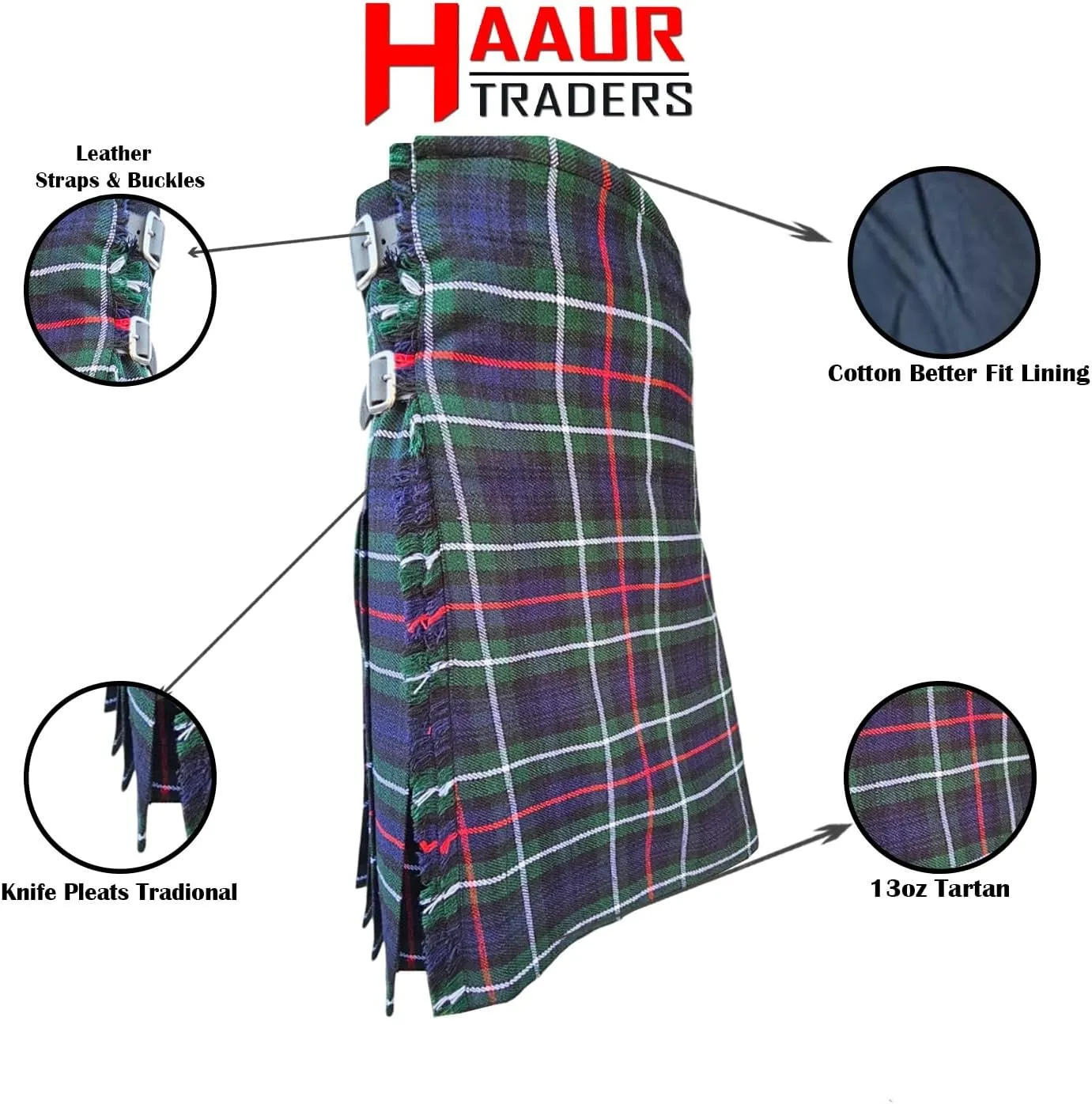 Kilt for Men Scottish Tartan Mens Kilt Highland Leather Straps