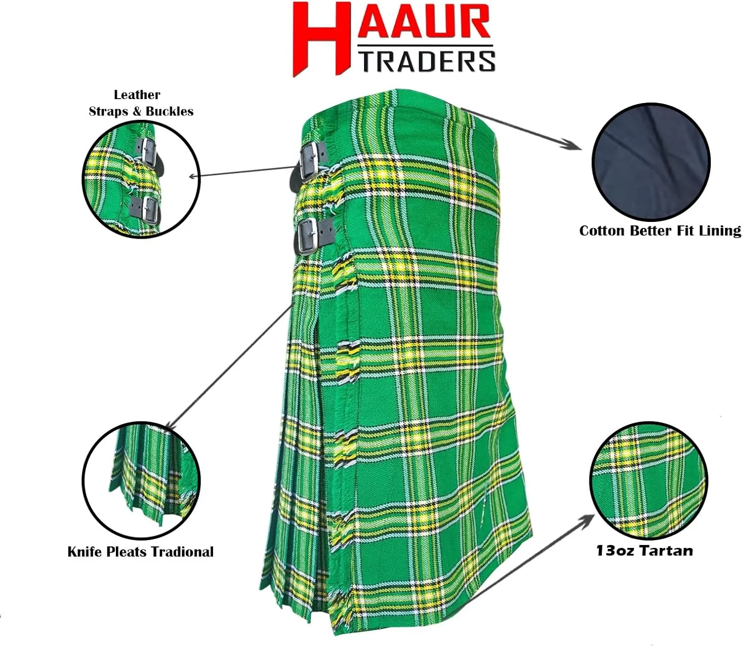 Kilt for Men Scottish Tartan Mens Kilt Highland Leather Straps