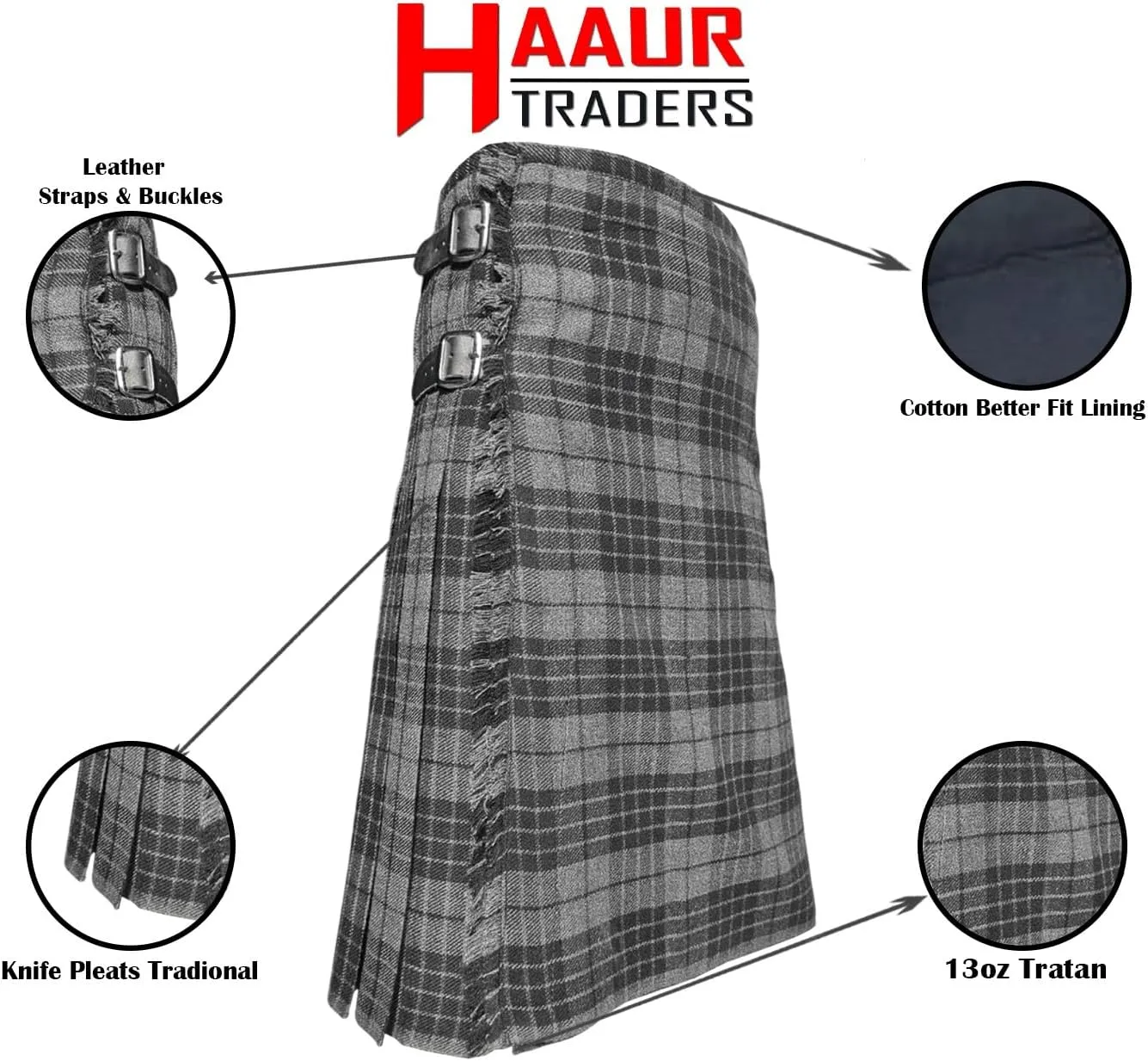Kilt for Men Scottish Tartan Mens Kilt Highland Leather Straps