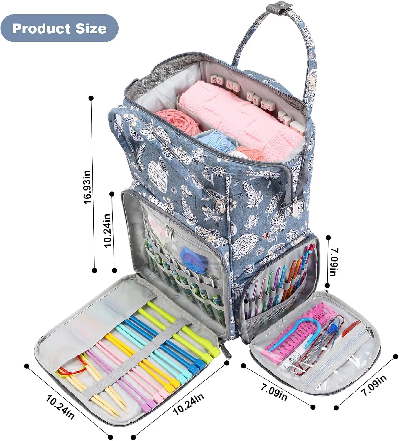 KOKNIT crochet bag,knitting bagBackpack and Tote Bag Storage Bag ，Large capacityYarn Storage Organizer Travel Crochet Bag Women Carrying Crochet Accessories Knitting Needles Crochet