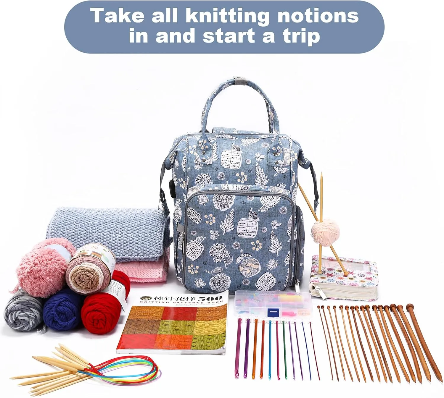 KOKNIT crochet bag,knitting bagBackpack and Tote Bag Storage Bag ，Large capacityYarn Storage Organizer Travel Crochet Bag Women Carrying Crochet Accessories Knitting Needles Crochet