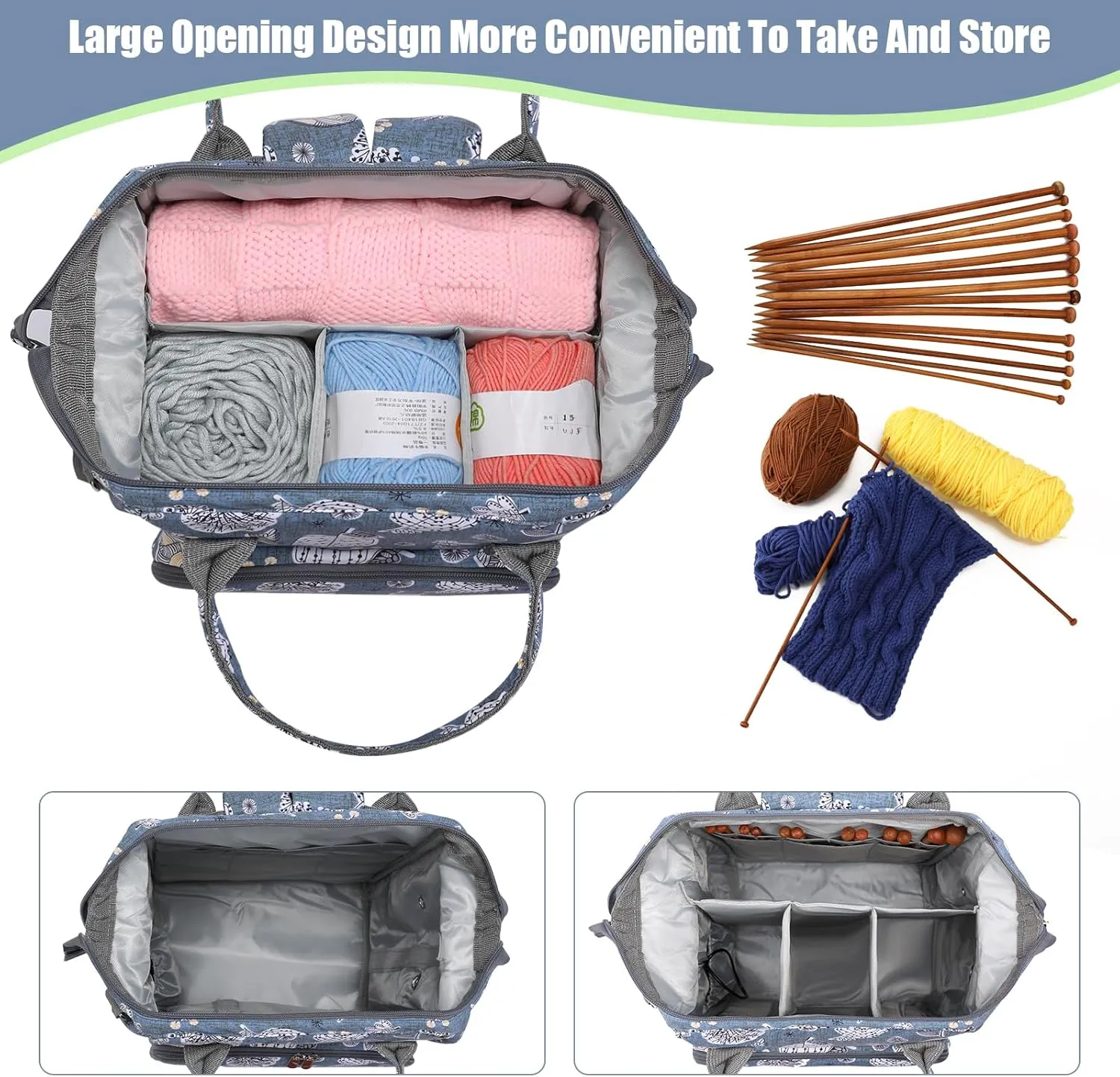 KOKNIT crochet bag,knitting bagBackpack and Tote Bag Storage Bag ，Large capacityYarn Storage Organizer Travel Crochet Bag Women Carrying Crochet Accessories Knitting Needles Crochet