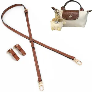 KOMHPS Purse Straps Replacement, Leather Handbag Crossbody Shoulder Strap Adjustable for Longchamp Bag Women(Brown Gold Doll)
