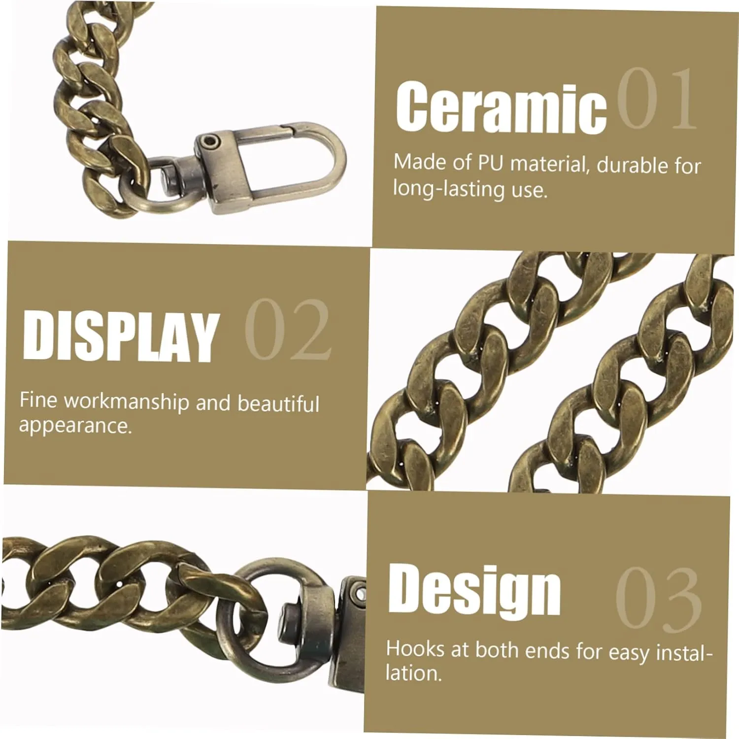 KONTONTY Gold Purse Strap Chain for Purse Strap Replacement Bag Chain Fine Workmanship