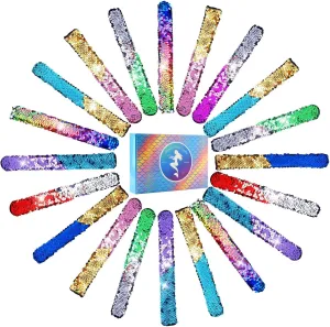 KUUQA 25 Pcs Magic Mermaid Sequin Bracelets Glitter Reversible Sequins Slap Bracelets Wristbands for Kids Little Mermaid Birthday Party Favors Suppiles Goodie Bags Filler (Random Colors)
