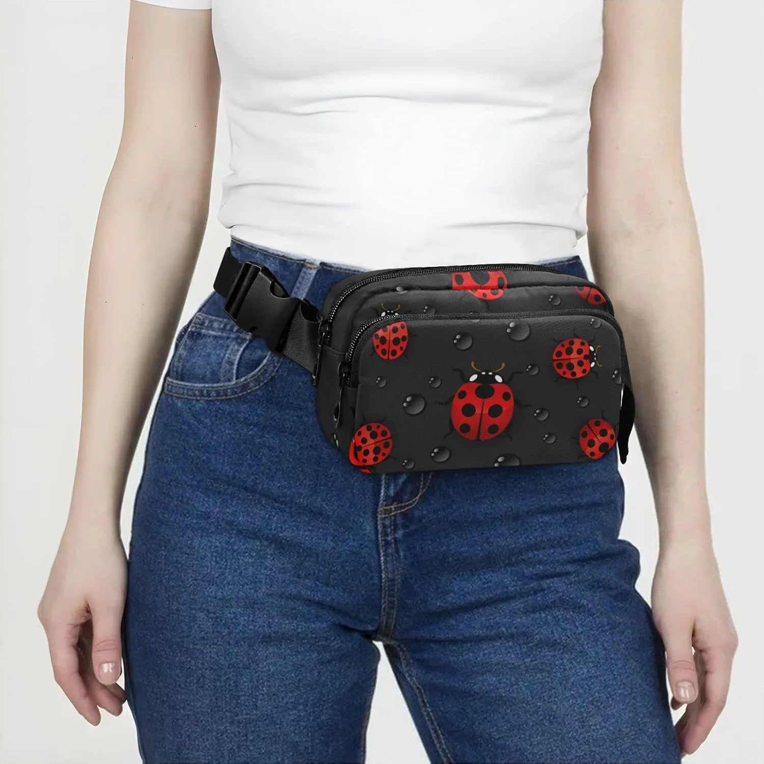 Ladybug Fanny Pack for Women Men Crossbody Belt Bag Fashion Waist Packs Purse with Adjustable Strap Travel Chest Bag for Running Hiking Cycling
