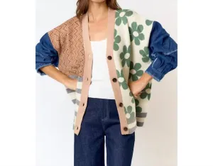Lalavon - Patchwork Denim Sleeve Cardigan