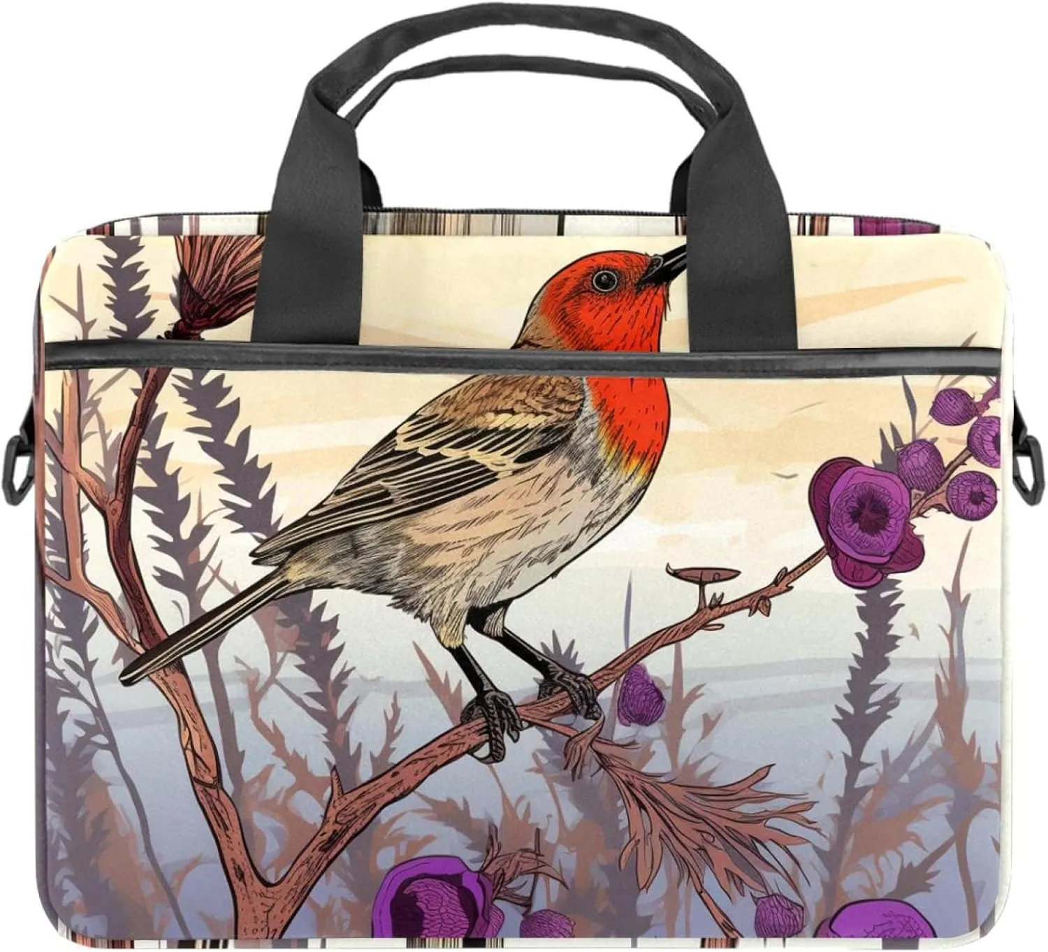 Laptop Bag for Women,Computer Bags for Women,for Laptop or Tablet,Bird Purple Flower Bush