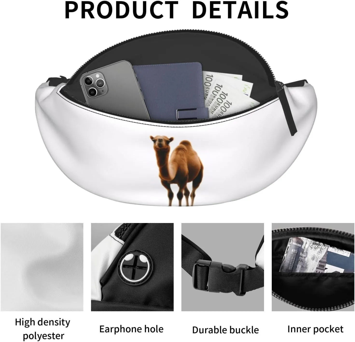 Large Bum Bag Desert Sand Camel Waist Fanny Pack For Men Women,Bumbags With Headphone Jack And Zip Pockets Adjustable Belt For Sport Running Hiking Camping Workout Cycling