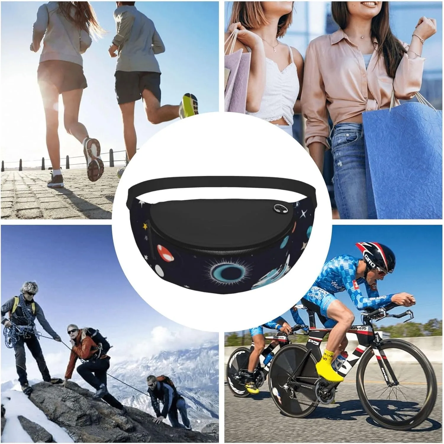 Large Bum Bag Galaxy Decor Waist Fanny Pack For Men Women,Bumbags With Headphone Jack And Zip Pockets Adjustable Belt For Sport Running Hiking Camping Workout Cycling