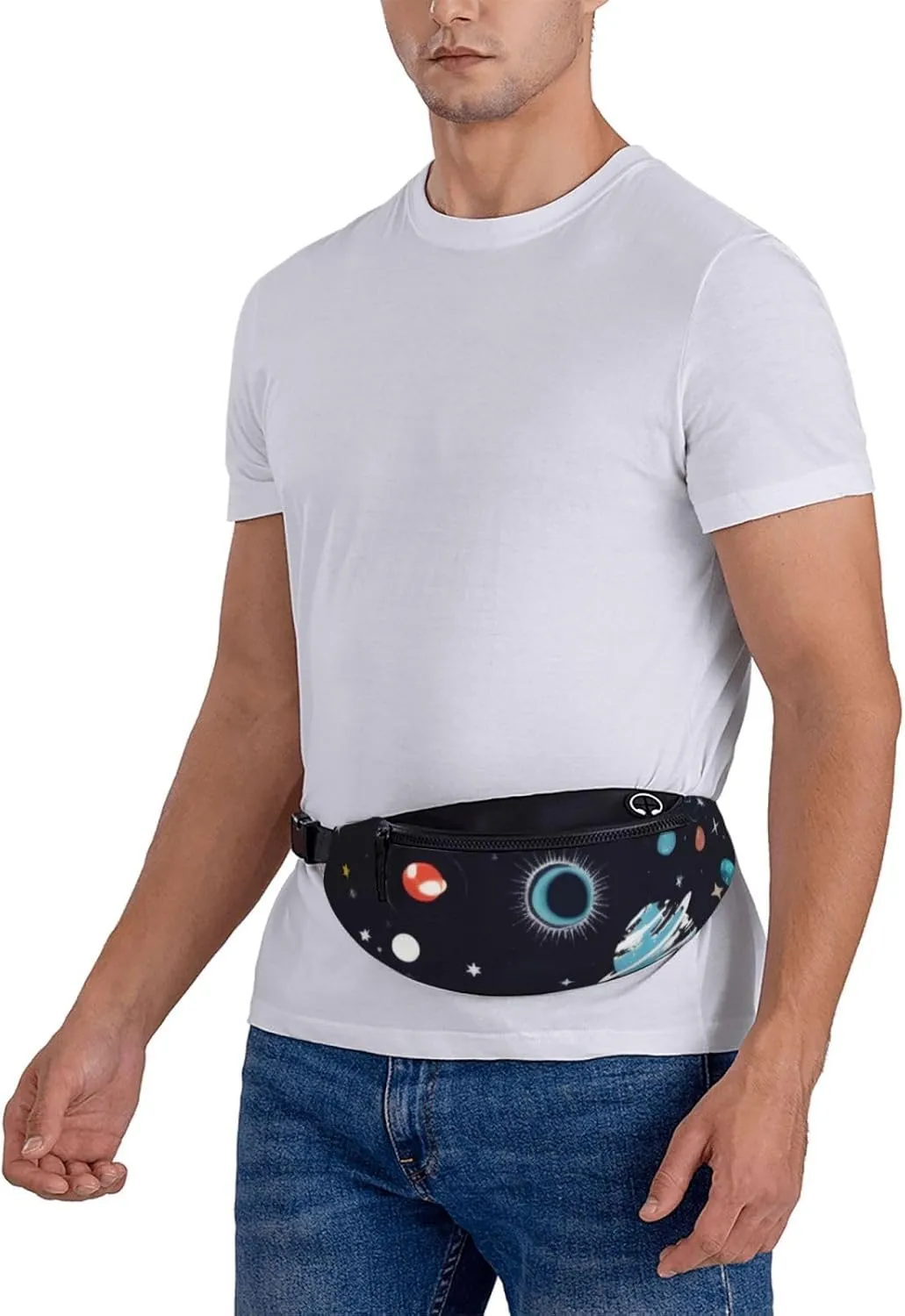 Large Bum Bag Galaxy Decor Waist Fanny Pack For Men Women,Bumbags With Headphone Jack And Zip Pockets Adjustable Belt For Sport Running Hiking Camping Workout Cycling