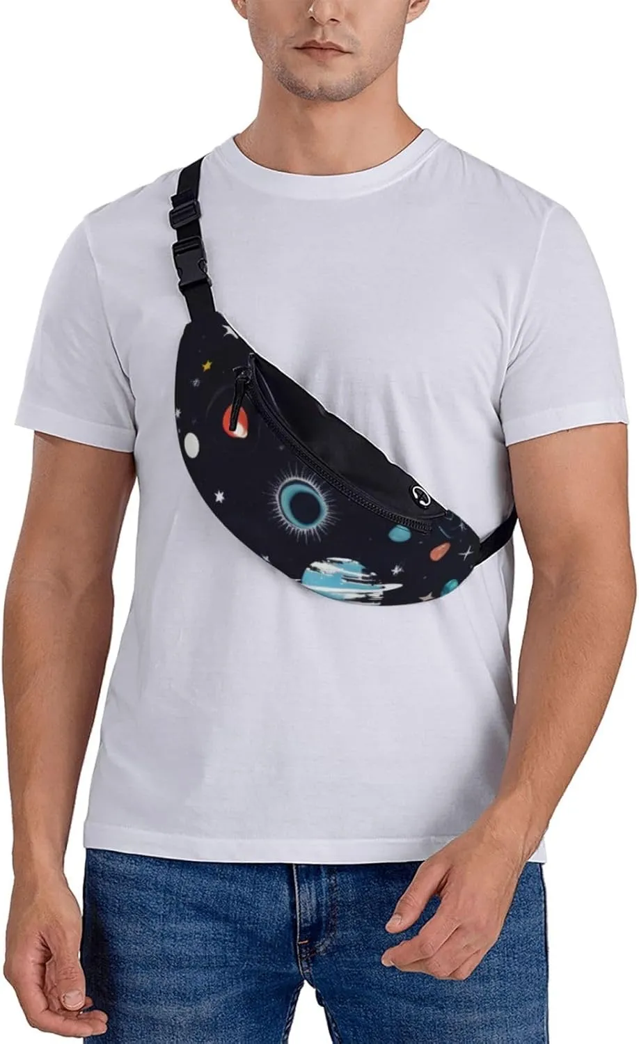 Large Bum Bag Galaxy Decor Waist Fanny Pack For Men Women,Bumbags With Headphone Jack And Zip Pockets Adjustable Belt For Sport Running Hiking Camping Workout Cycling