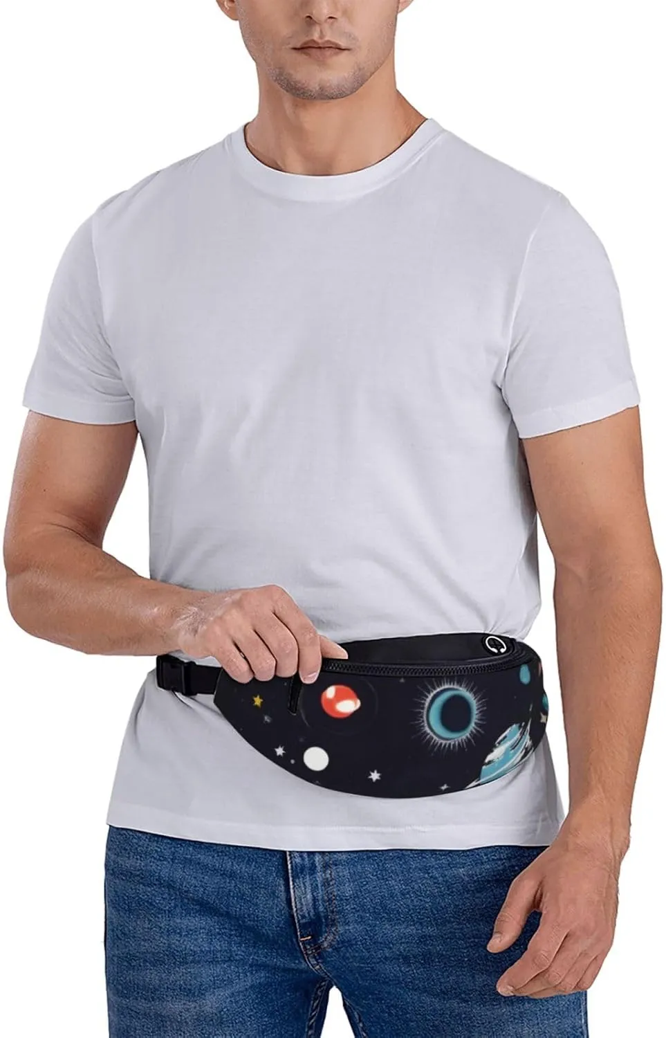Large Bum Bag Galaxy Decor Waist Fanny Pack For Men Women,Bumbags With Headphone Jack And Zip Pockets Adjustable Belt For Sport Running Hiking Camping Workout Cycling