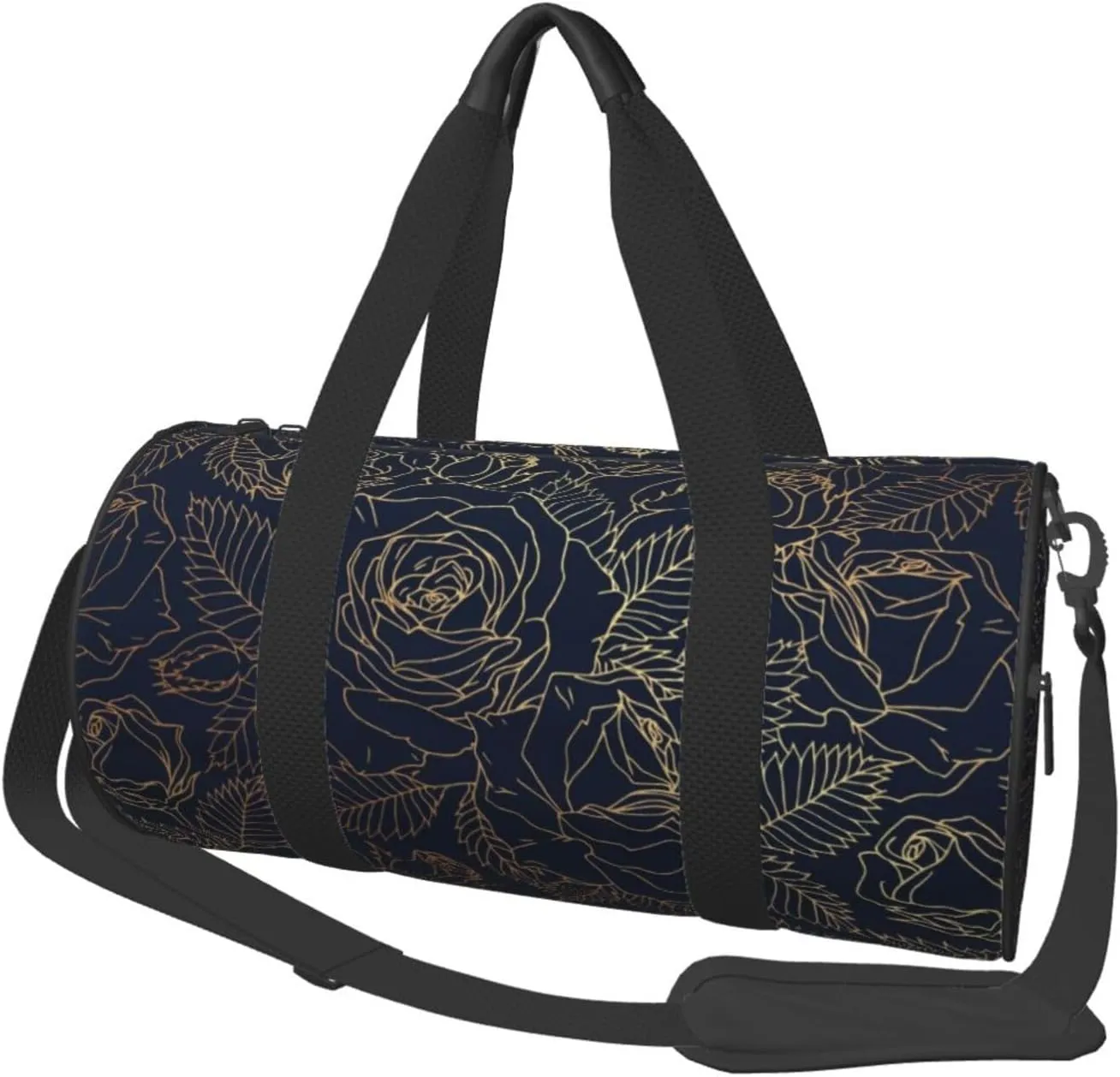 Large Duffle Bag for Travel - Copper-Gold Gloss Outline Rose Gym Bag for Women Men, Foldable Travel Bags for Women Men with Zippered Multiple Pockets