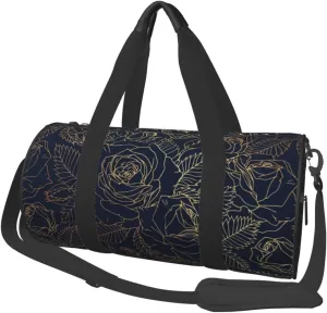 Large Duffle Bag for Travel - Copper-Gold Gloss Outline Rose Gym Bag for Women Men, Foldable Travel Bags for Women Men with Zippered Multiple Pockets