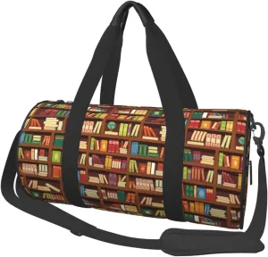 Large Duffle Bag for Travel - Library Vintage Bookshelf Print Gym Bag for Women Men, Foldable Travel Bags for Women Men with Zippered Multiple Pockets