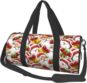 Large Duffle Bag for Travel - Santa Claus Bells Snowman Gym Bag for Women Men, Foldable Travel Bags for Women Men with Zippered Multiple Pockets