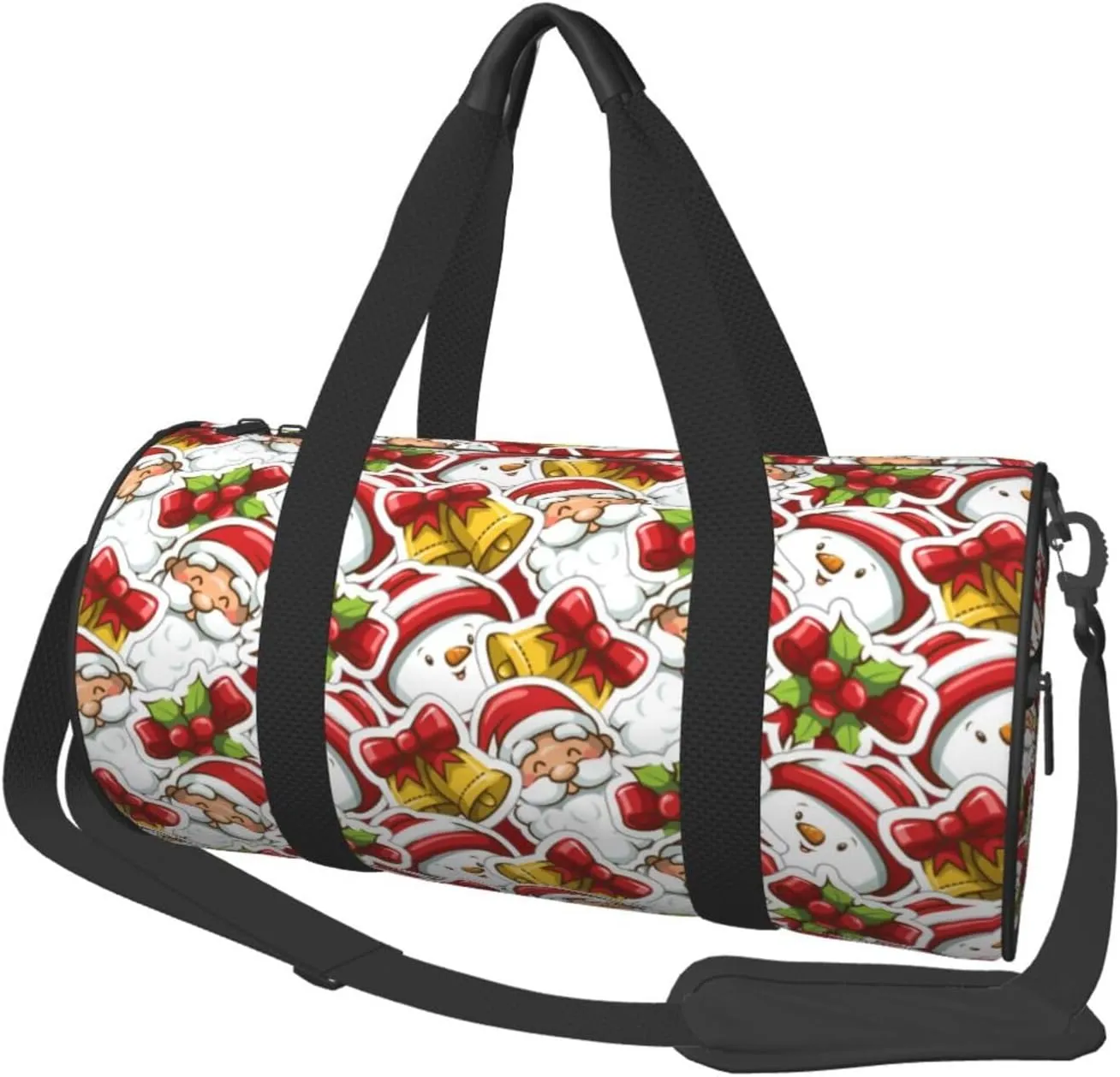 Large Duffle Bag for Travel - Santa Claus Bells Snowman Gym Bag for Women Men, Foldable Travel Bags for Women Men with Zippered Multiple Pockets
