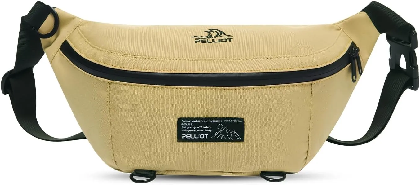 Large Fanny Pack Crossbody Bag Water Repellent Waist Pack Adjustable Belt Bag for Travel Hiking Running Cycling Men Women Khaki