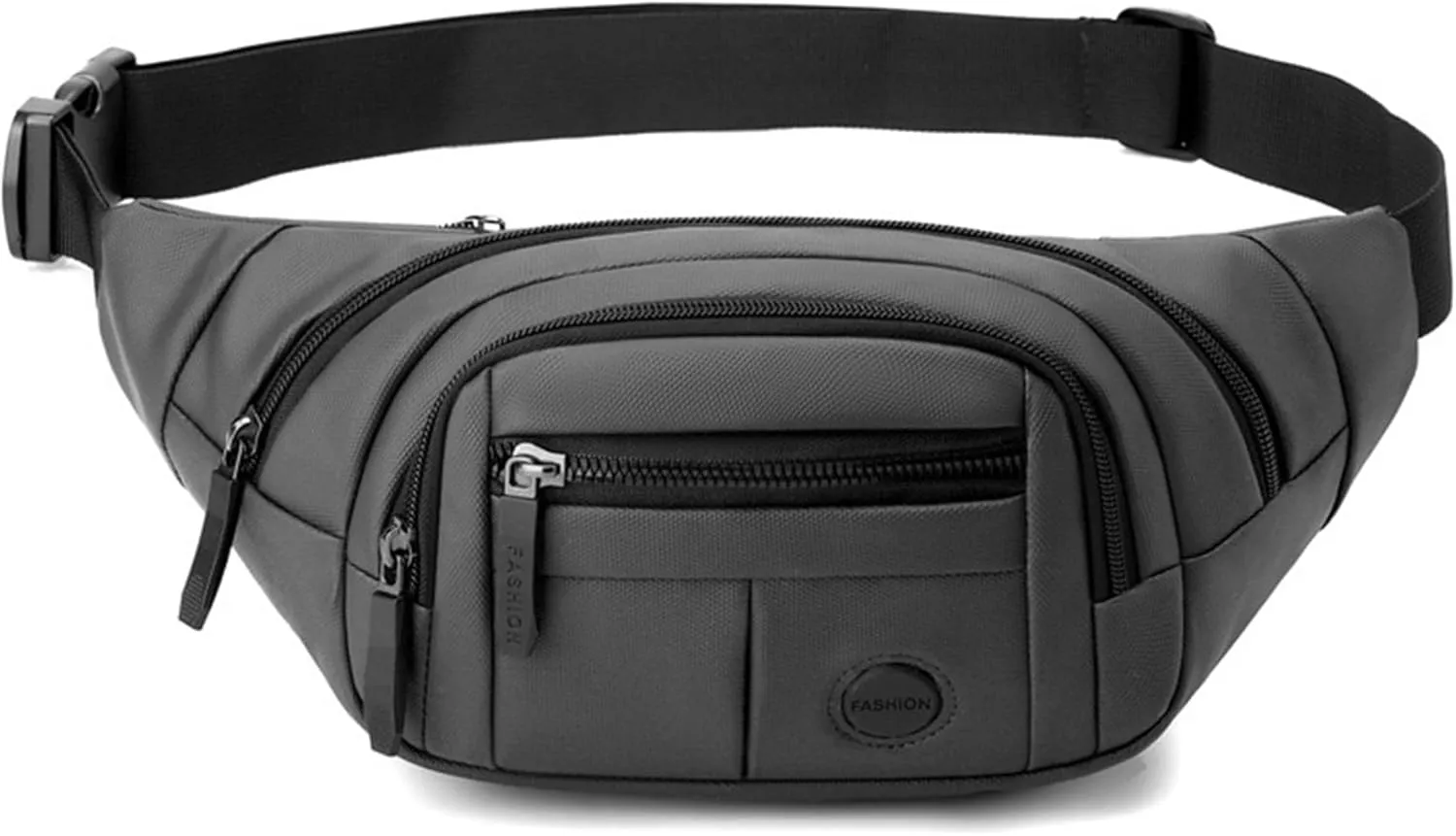Large Fanny Pack for Men and Women, Crossbody Waist Bag with 4 Zipper Pockets Easy Carry Any Phone, Fashion Waist Packs with Adjustable Strap for Travelling, Hiking, Cycling, Running - Gray