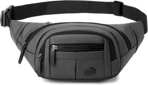 Large Fanny Pack for Men and Women, Crossbody Waist Bag with 4 Zipper Pockets Easy Carry Any Phone, Fashion Waist Packs with Adjustable Strap for Travelling, Hiking, Cycling, Running - Gray