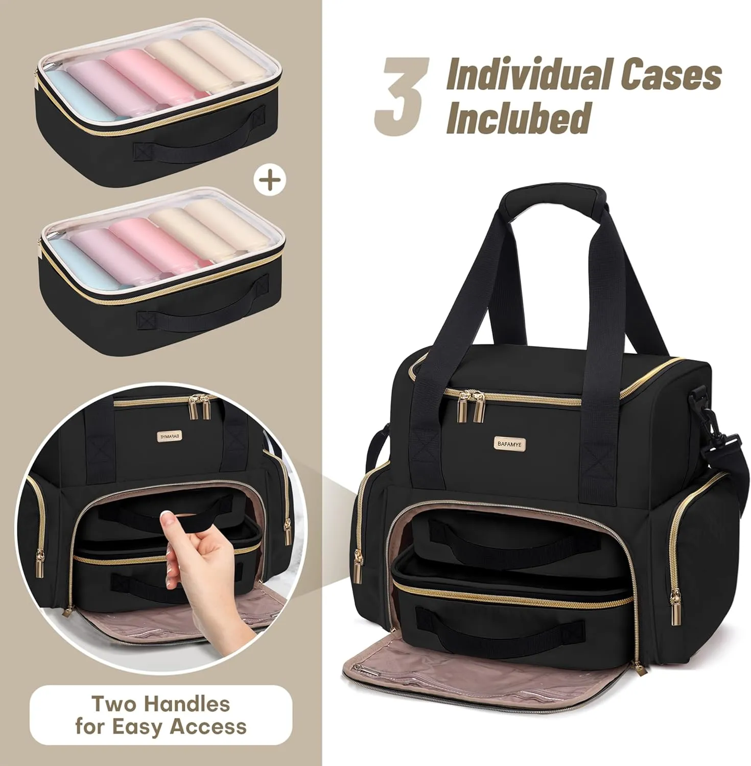 Large Makeup Cosmetic Bag with 2 Removable Case, Double Layer Travel Makeup Organizer Case, travel Toiletry Bag For Women