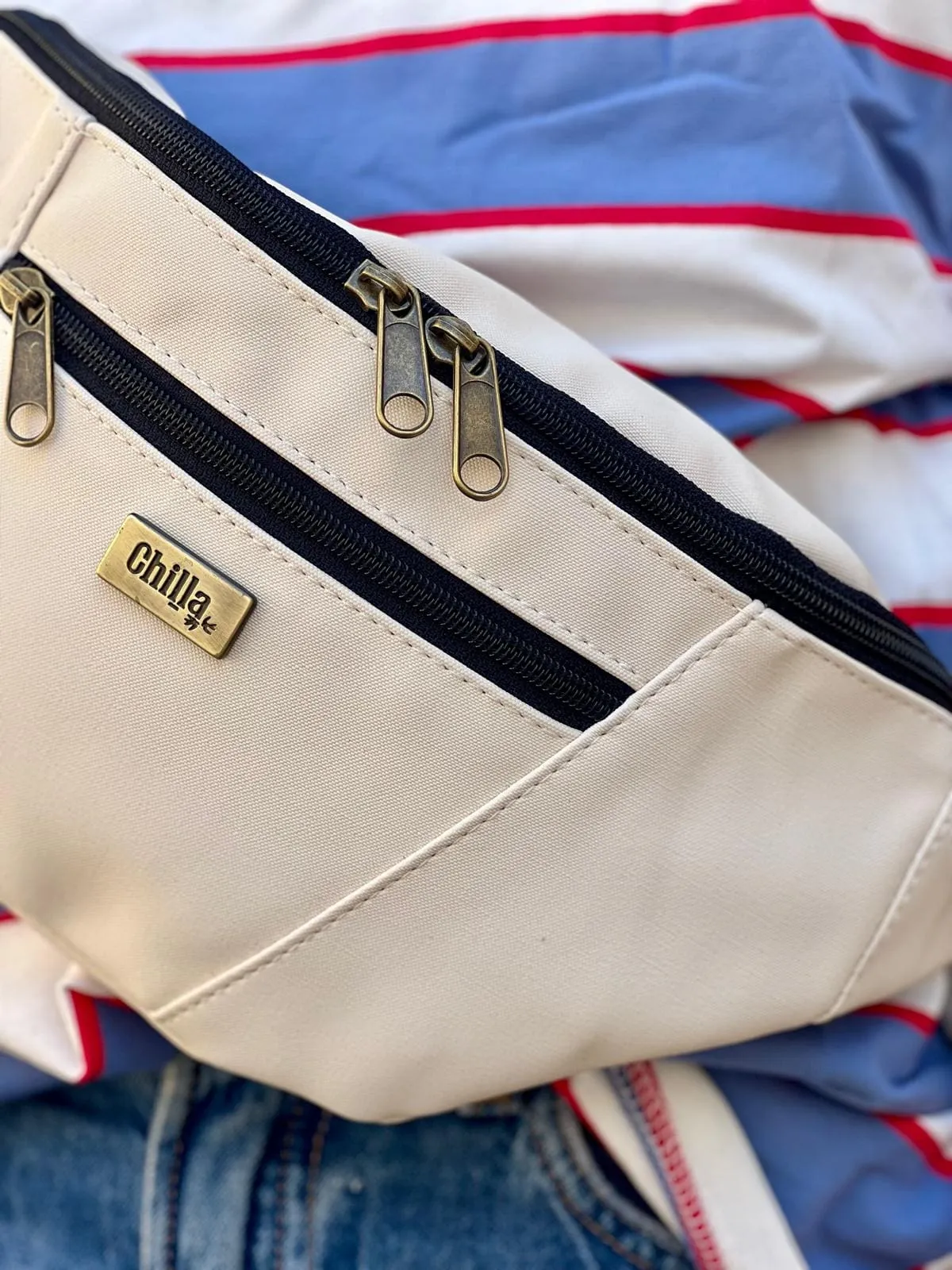 Large "Roni" Cream Canvas Fanny Pack