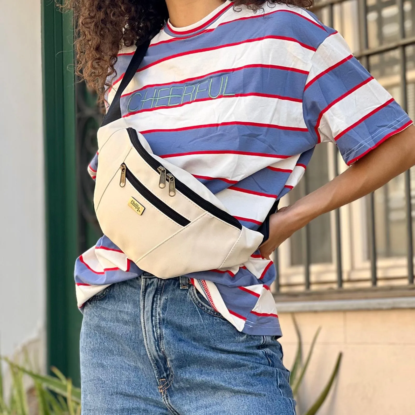 Large "Roni" Cream Canvas Fanny Pack