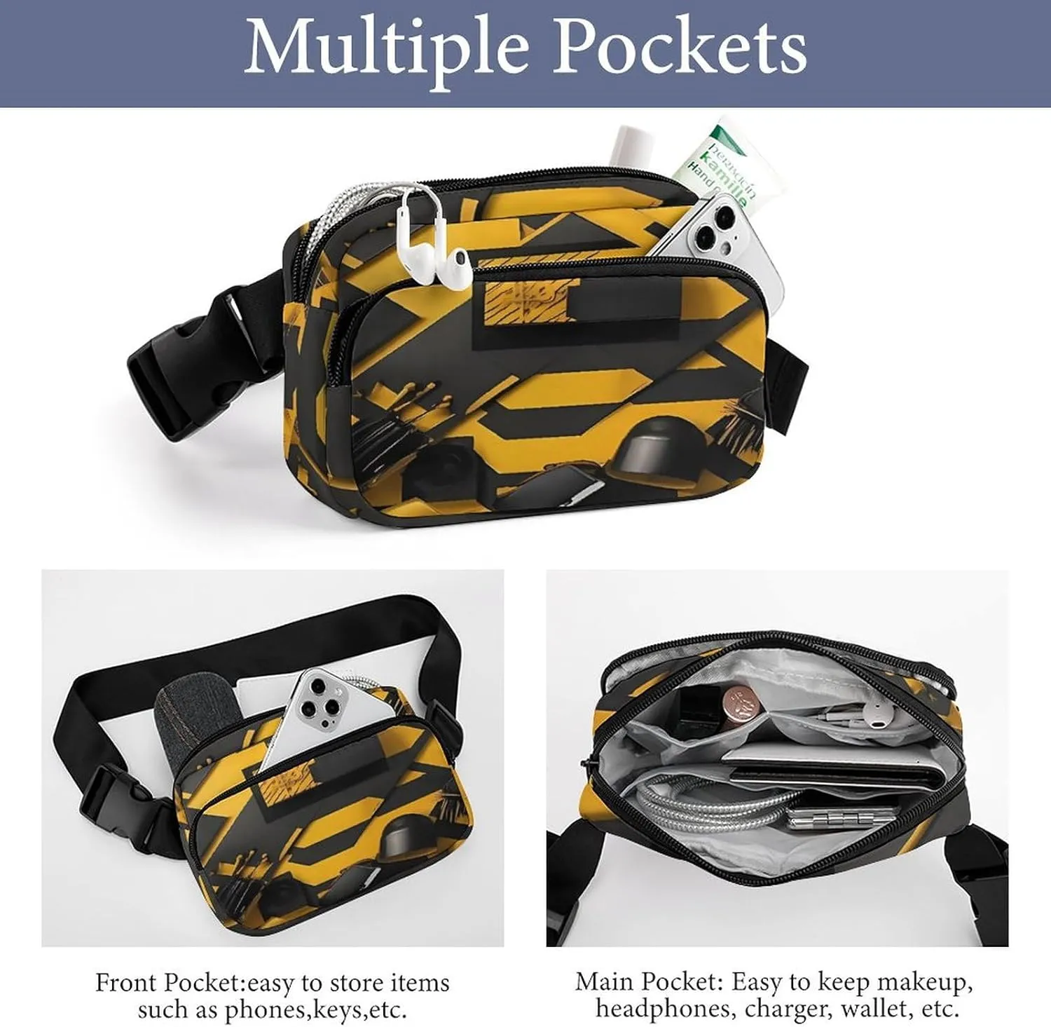 Large Waist Packs with Adjustable Strap,Bea CrossBody Fanny Pack Casual Bag for Travel Sports Running Hiking