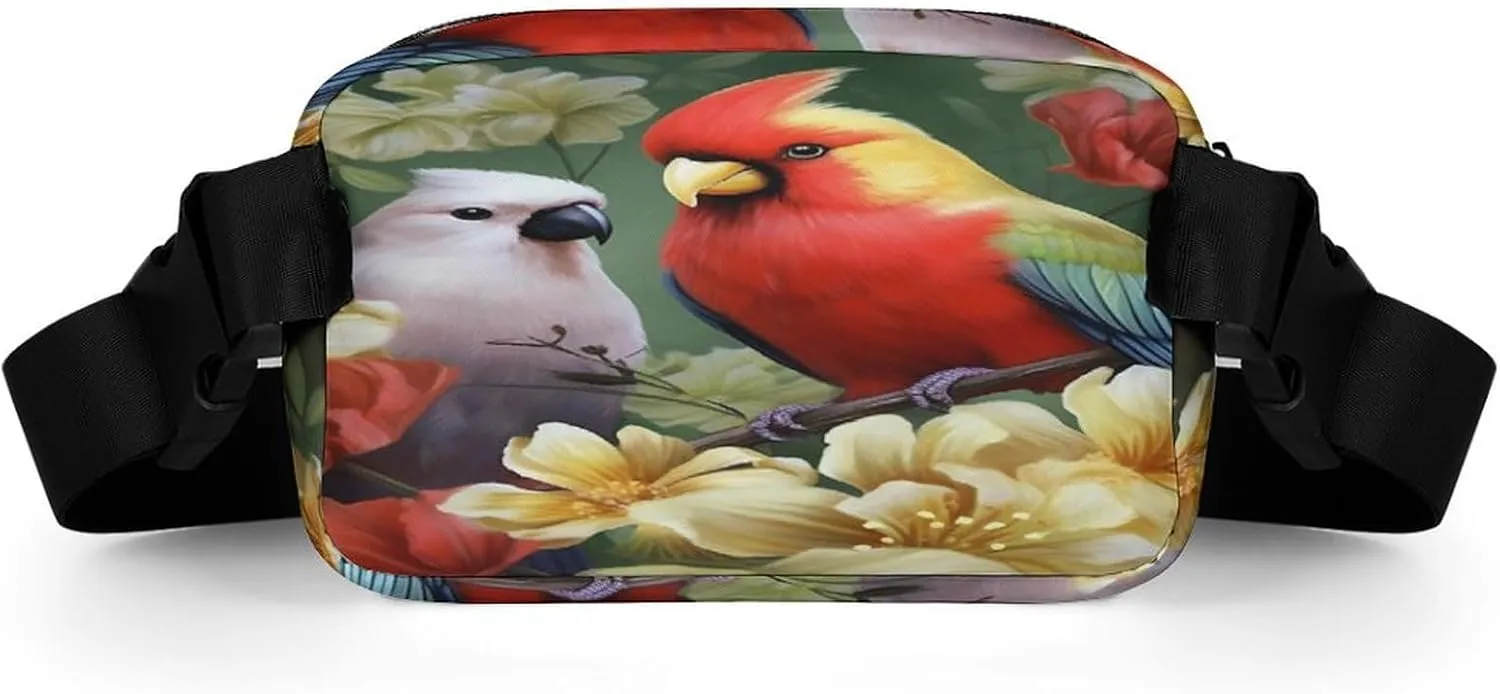 Large Waist Packs with Adjustable Strap,Bird with Flowers CrossBody Fanny Pack Casual Bag for Travel Sports Running Hiking