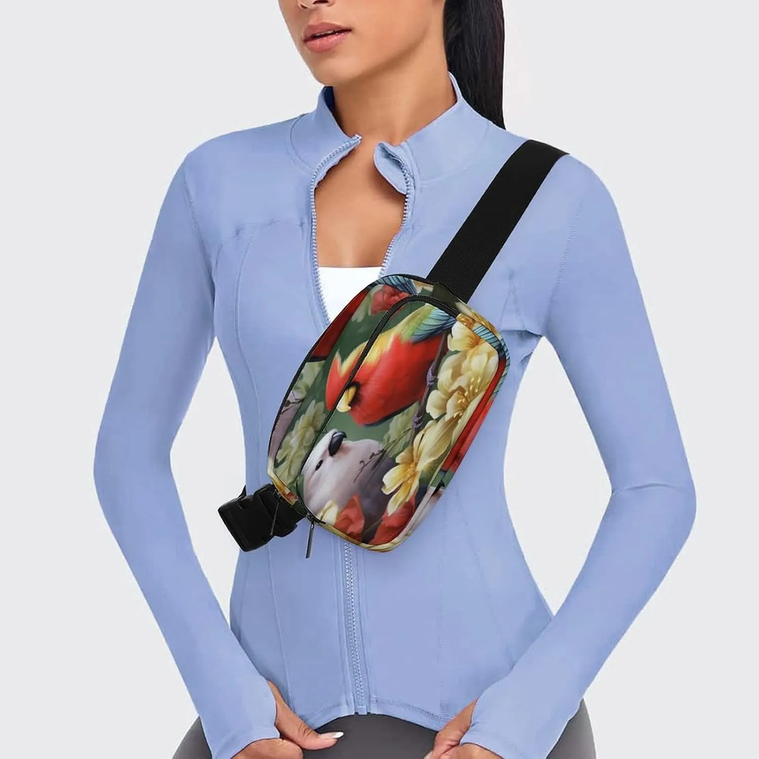 Large Waist Packs with Adjustable Strap,Bird with Flowers CrossBody Fanny Pack Casual Bag for Travel Sports Running Hiking