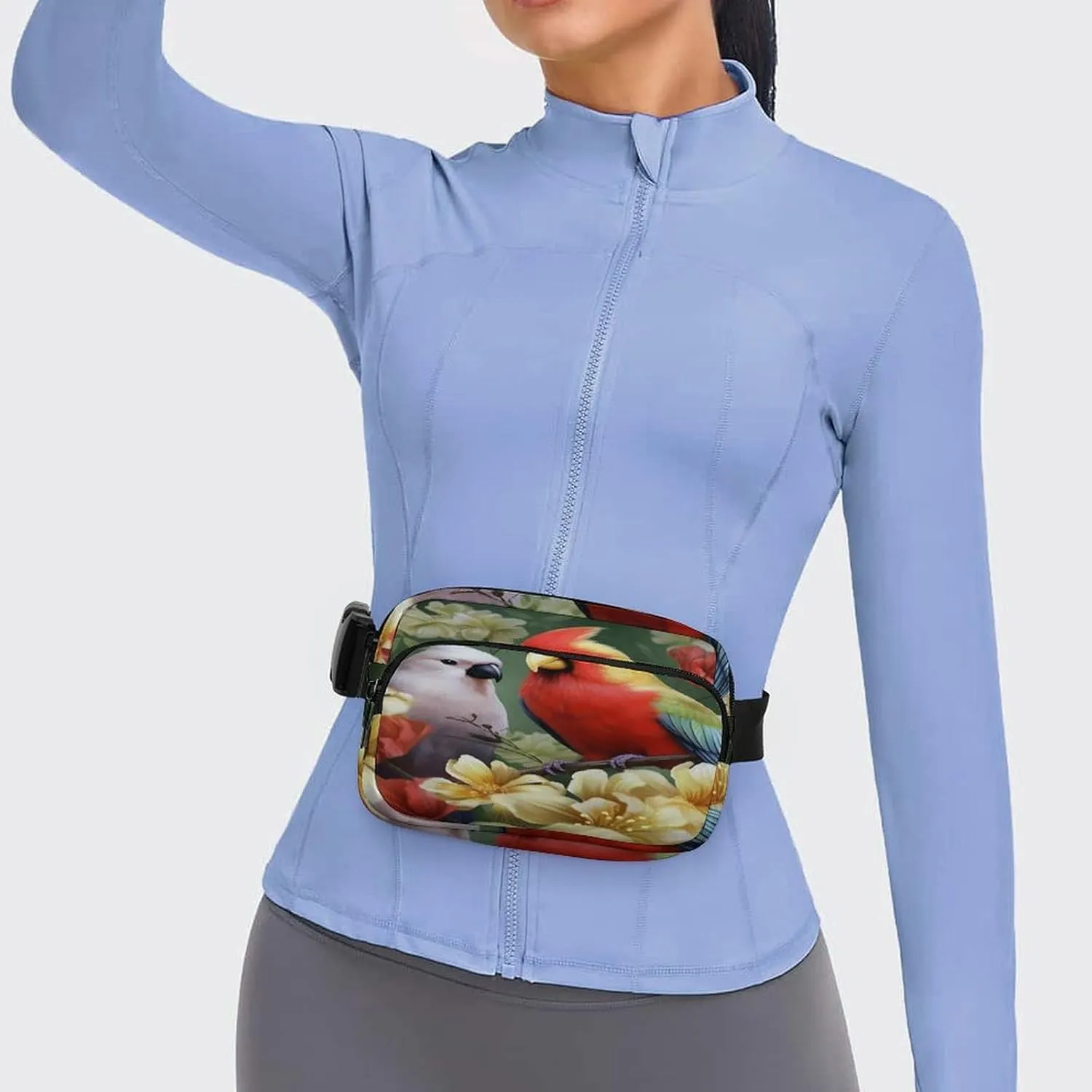 Large Waist Packs with Adjustable Strap,Bird with Flowers CrossBody Fanny Pack Casual Bag for Travel Sports Running Hiking