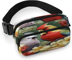 Large Waist Packs with Adjustable Strap,Bird with Flowers CrossBody Fanny Pack Casual Bag for Travel Sports Running Hiking