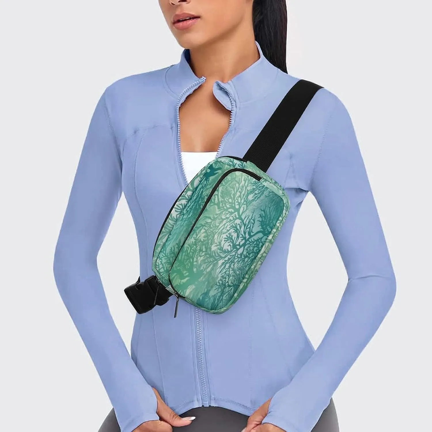 Large Waist Packs with Adjustable Strap,Green Sea Blue Seaweed CrossBody Fanny Pack Casual Bag for Travel Sports Running Hiking