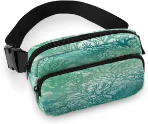 Large Waist Packs with Adjustable Strap,Green Sea Blue Seaweed CrossBody Fanny Pack Casual Bag for Travel Sports Running Hiking
