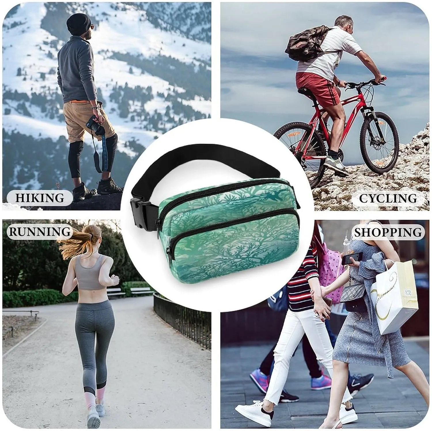Large Waist Packs with Adjustable Strap,Green Sea Blue Seaweed CrossBody Fanny Pack Casual Bag for Travel Sports Running Hiking
