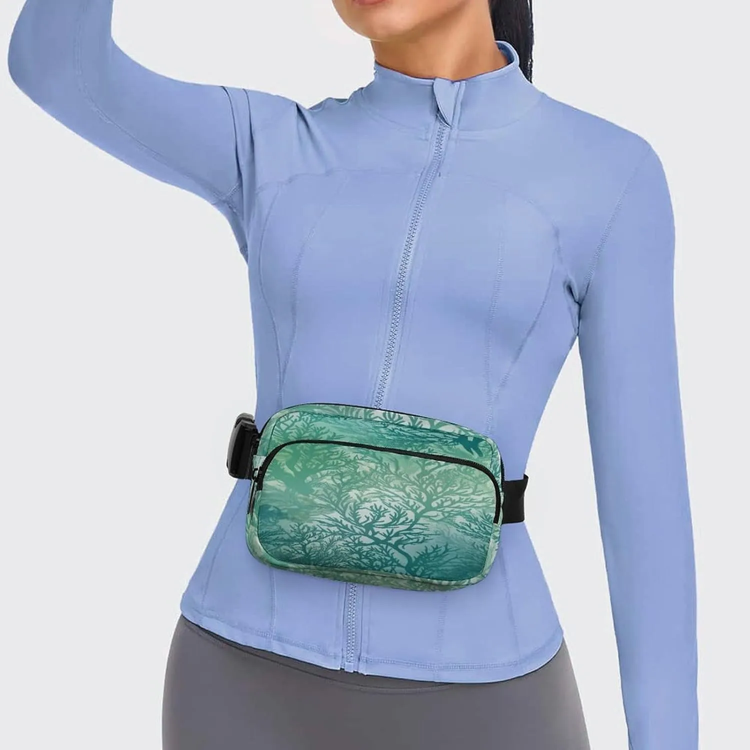 Large Waist Packs with Adjustable Strap,Green Sea Blue Seaweed CrossBody Fanny Pack Casual Bag for Travel Sports Running Hiking