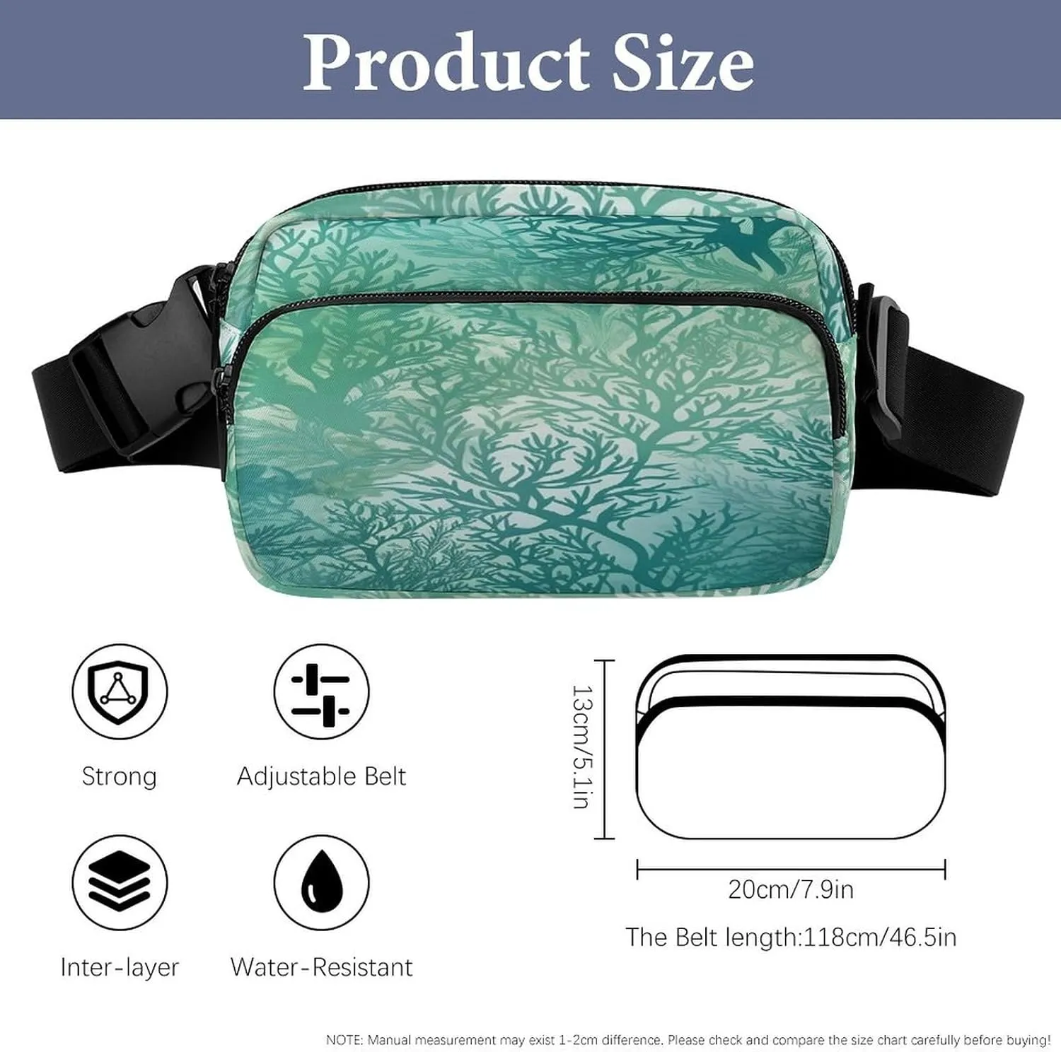 Large Waist Packs with Adjustable Strap,Green Sea Blue Seaweed CrossBody Fanny Pack Casual Bag for Travel Sports Running Hiking