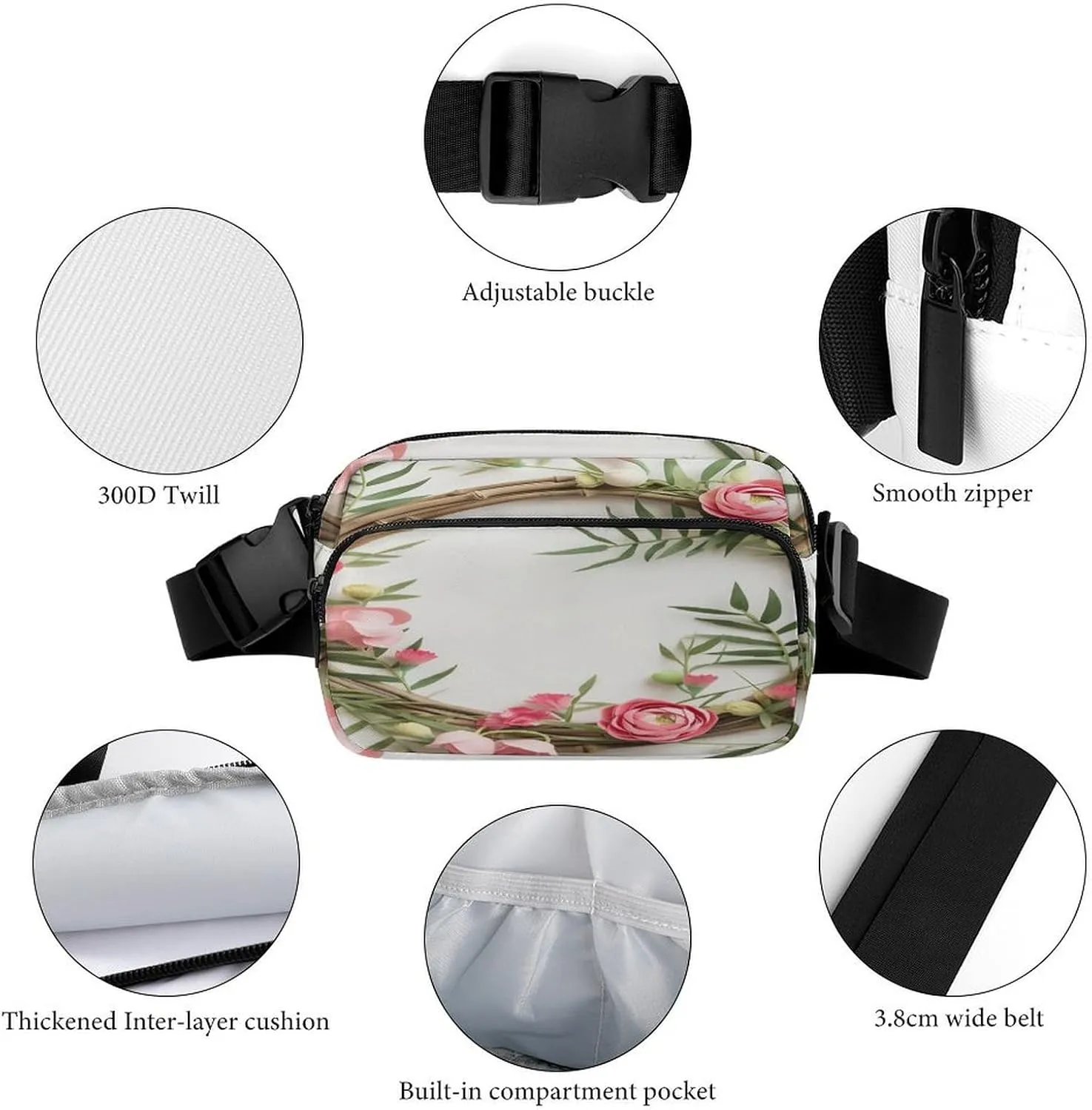 Large Waist Packs with Adjustable Strap,Handmade Garland CrossBody Fanny Pack Casual Bag for Travel Sports Running Hiking