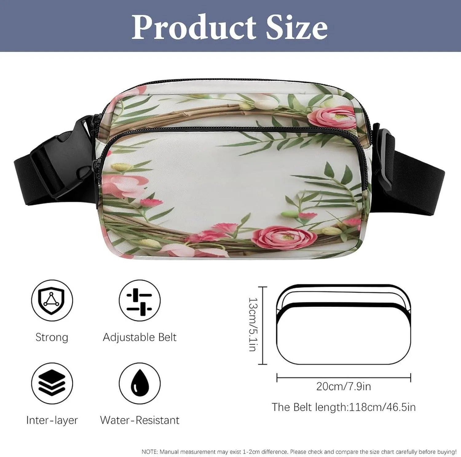 Large Waist Packs with Adjustable Strap,Handmade Garland CrossBody Fanny Pack Casual Bag for Travel Sports Running Hiking